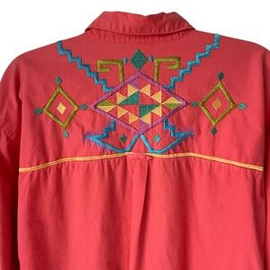 Vtg IB Diffusion Womens Western Shirt Plus 22W Coral Colorful Embroidery Cowgirl